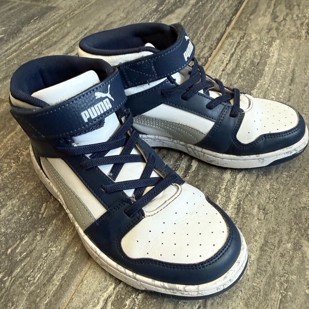 Puma Kids Navy and White High-Top Sneakers